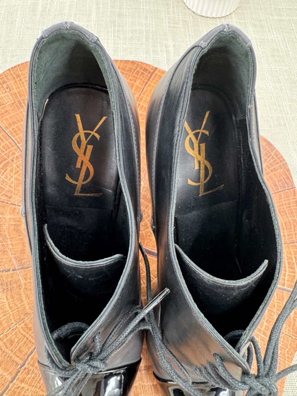 YSL Yves Saint Laurent Leather Oxford Heels Booties Black Patent Cap Toe Size 36 - Picture 12 of 12